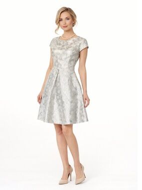 Max Mara Weekend Metallic Silver Brocade Fit & Flare Dress Party Wedding Mini